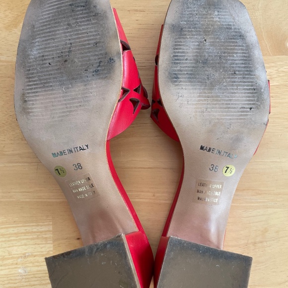 Italian Red Leather Slide Sandals - Picture 5 of 6